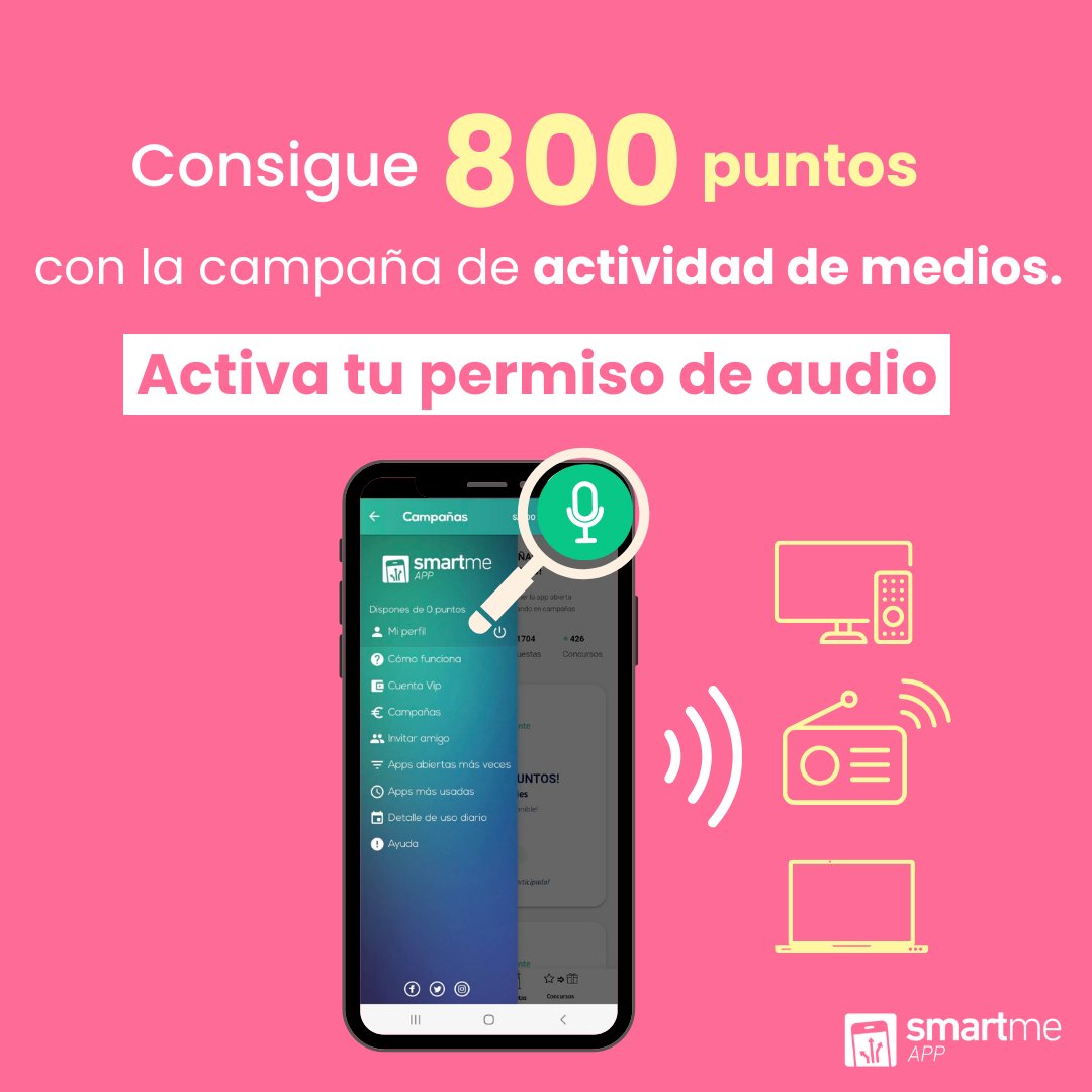 La campaña de actividad de medios de noviembre trae 800 puntos extra. ¡Participa! 🤑

Consulta las condiciones de la campaña en la sección de retos de Smartme APP. 📲😉

#smartmeapp #campaña #dineroextra
