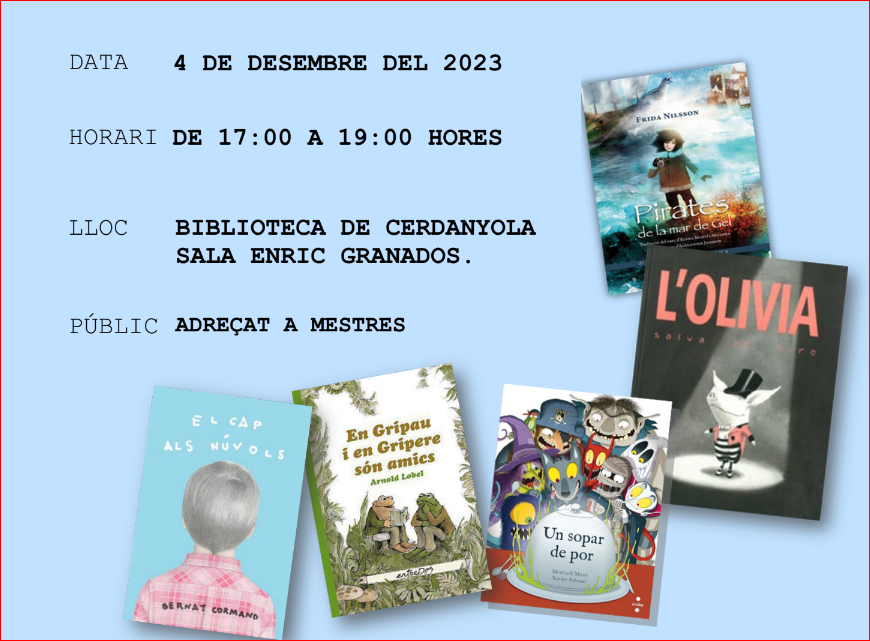 El 4 desembre a la <a href="/bibcerdanyola/">Biblioteca Central de Cerdanyola</a> farem una Xerrada sobre LITERATURA A L’ESCOLA a càrrec de l'Anna Juan professora de didàctica de la literatura. serveiseducatius.xtec.cat/vallesoccident… Aquesta iniciativa és a càrrec del Grup de treball de biblioteca <a href="/educaciovoc/">Serveis Territorials Vallès Occidental</a> <a href="/Cerdanyola/">Cerdanyola</a>