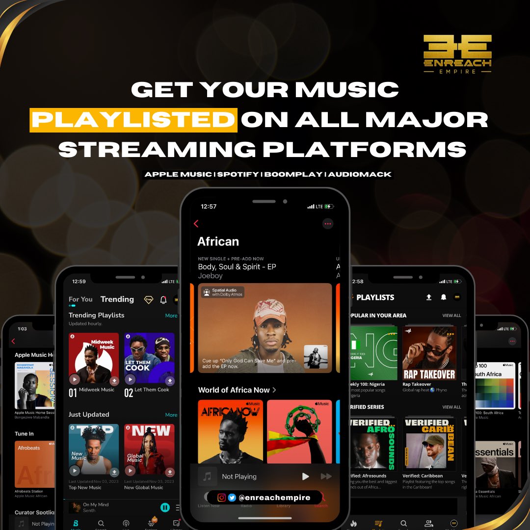 enreechmusic's tweet photo. Get your music playlists led on all major streaming platforms. 🤝💛
#enreachempire #entertainment #music #managementagency #globalagency #distro https://t.co/N2liWdmjU3