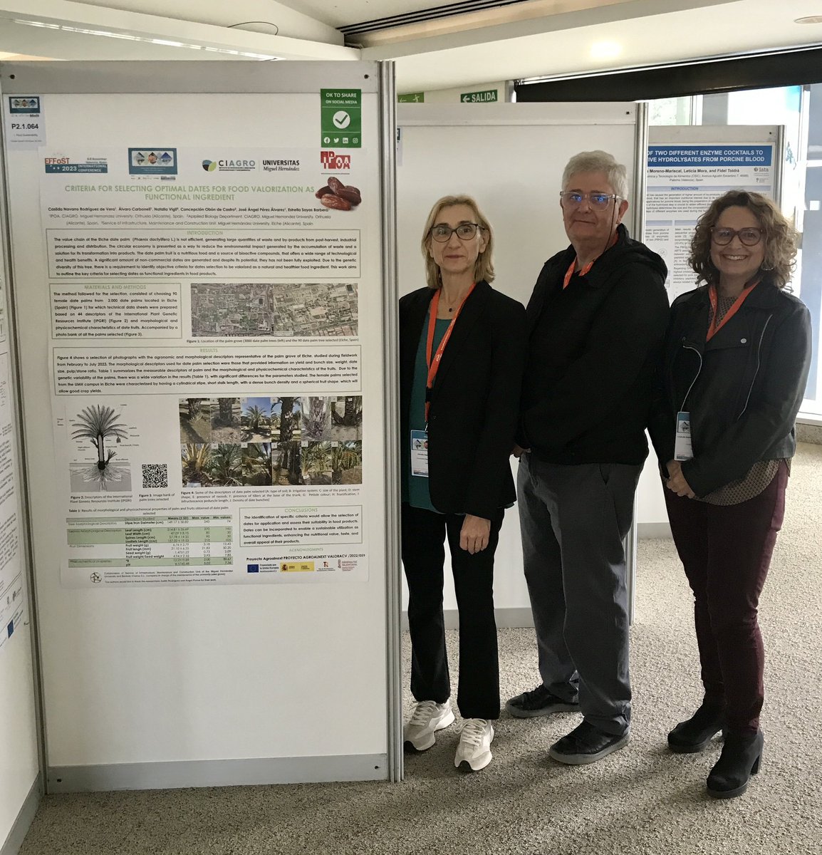 ➡️ Part of the #IPOA Research Group in the 37th @Effost in #Valencia 🥘, sharing some of our results of the #Agroalnext research project #VALORACV/2022/059 🌴
@CIAGRO_UMH @agroalnext_GVA @UniversidadMH 

#EFFOST2023 #datepalmfruit #palmgrove