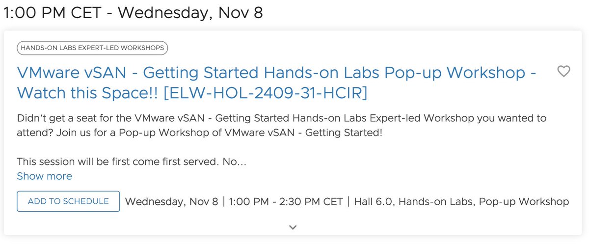 🔔 Pop-Up Workshop Alert at #VMwareExplore Barcelona! 🚀

Missed out on the VMware vSAN - Getting Started workshop? We've got you covered with a pop-up session!

📍 Hall 6.0, Hands-on Labs Area ⏰ TODAY @ 1:00 PM 
🚶‍♀️ First-come, first-served basis. No pre-reg needed!
#VMware