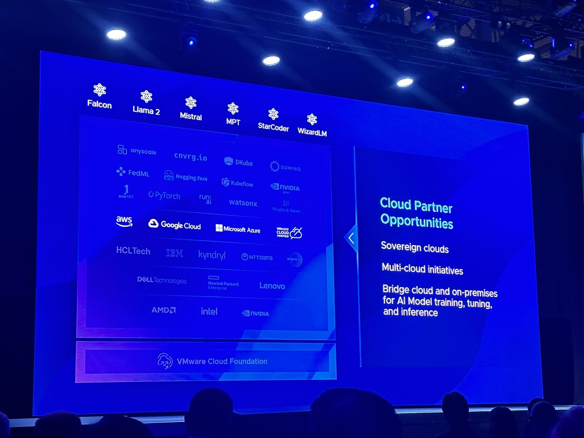 #VMwareExplore -   Cloud Partner opportunities with Private #AI 👉 Sovereign Cloud, #MultiCloud initiatives &amp; bridge cloud and on premises for AI model training, tuning, and inference ☁️ <a href="/cswolf/">Chris Wolf</a> 

#VMwareExplore2023  #MonacoDigital🇲🇨 #partner #VMware <a href="/VMwareExplore/">VMware Explore</a>  <a href="/VMUGFR/">VMUG France</a>