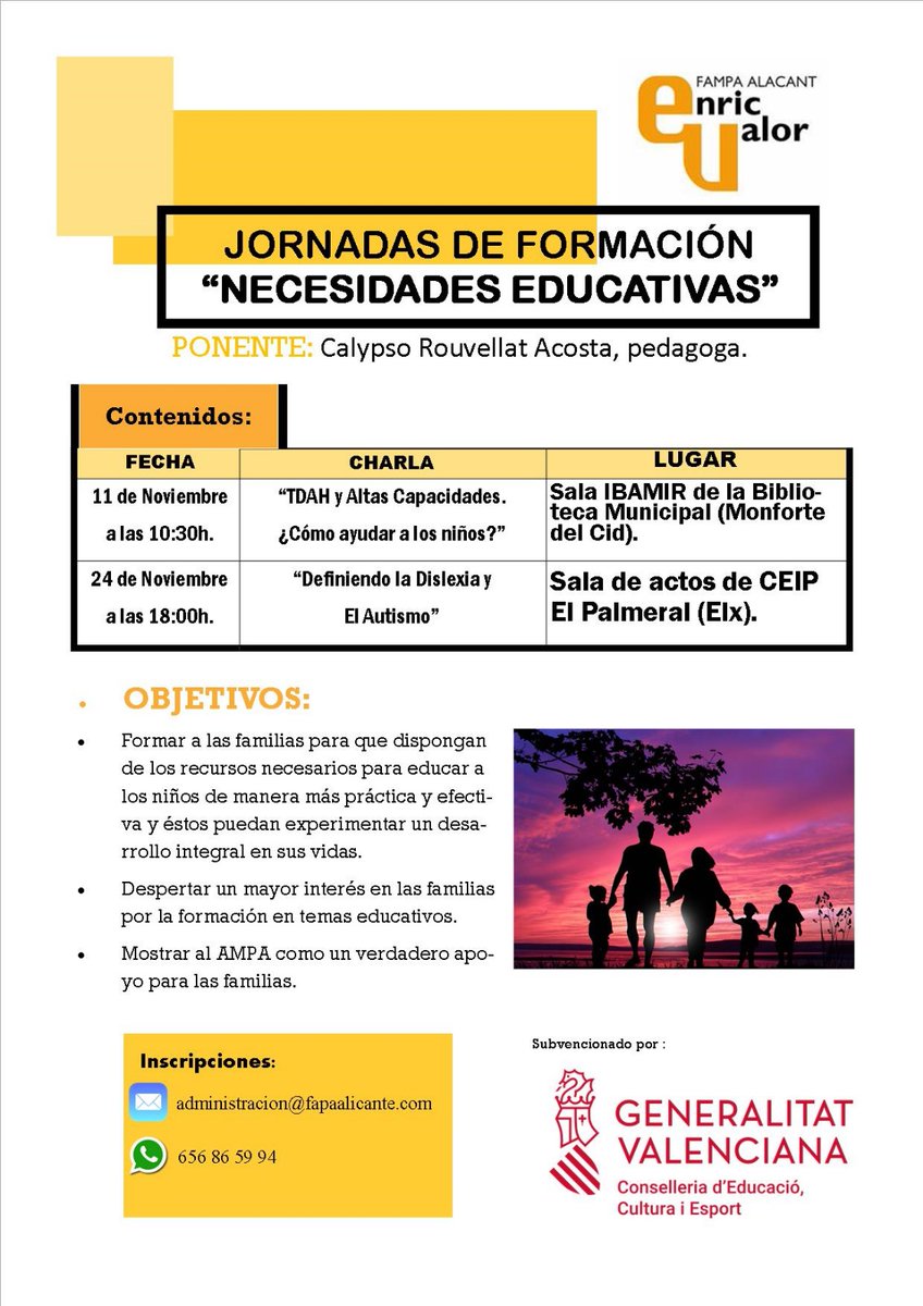 11 de Noviembre a las 10:30, en la Biblioteca de Monforte del Cid, primera charla de las Jornadas de Formación sobre #NecesidadesEducativas Os esperamos!