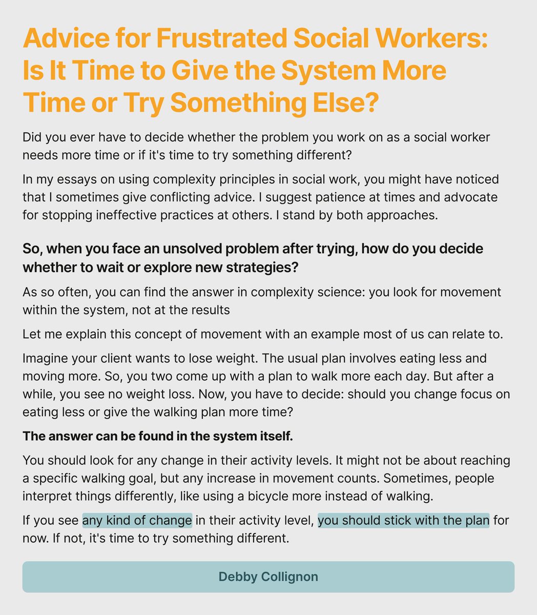 Advice for Frustrated Social Workers: Is It Time to Give the System More Time or Try Something Else?

#SocialWork #ComplexityScience #ProblemSolving #ComplexSystems #Adaptability #SocialWorkPractice #SystemDynamics #ChangeManagement #Strategy #SocialComplexity