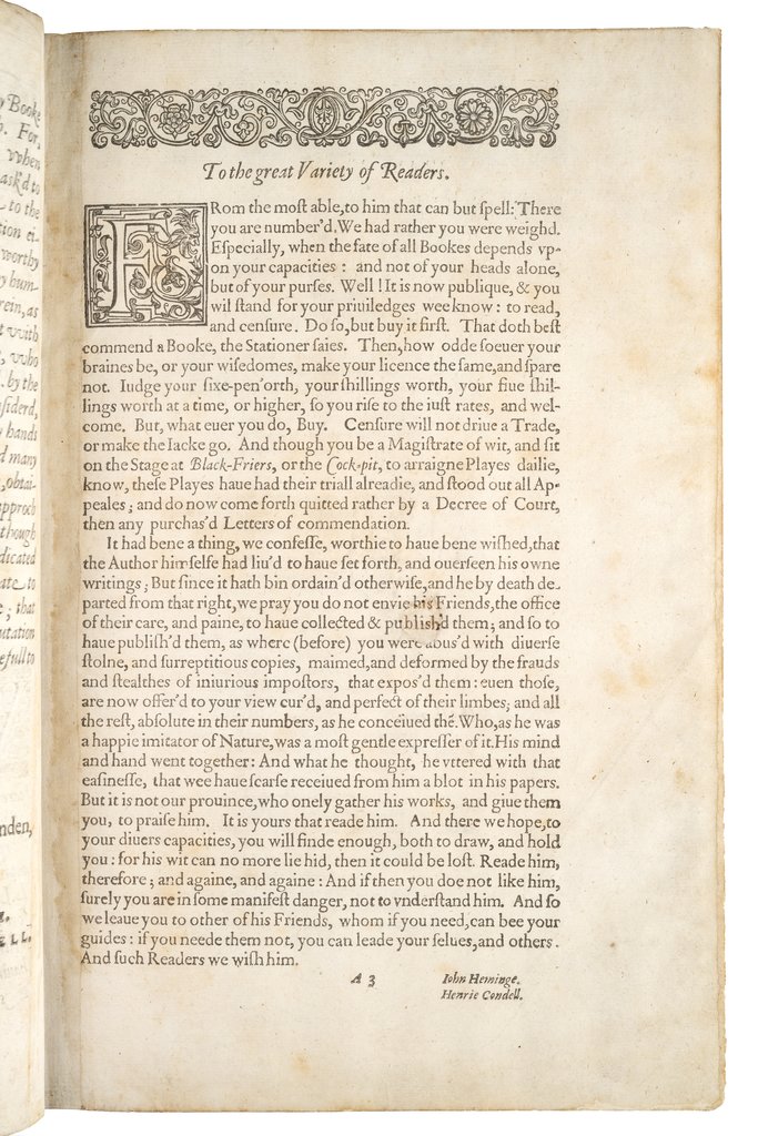 #OTD 400 years ago the book that became known as The First Folio was first published, 7 years after the death of William Shakespeare.

Learn more about the continued impact of the First Folio: bit.ly/41f1M4h
