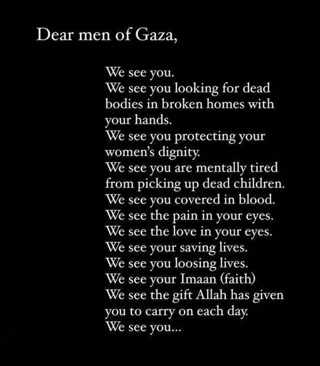We See you,Men of Gaza. 🫡
#CeasefireNOW #PalestineBleeding