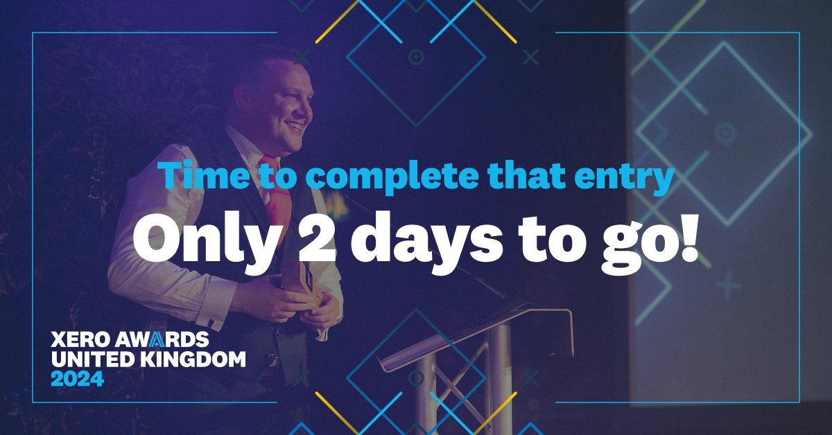 🎶 IT’S THE FINAL COUNTDOWN! ⏳ With only two days to go, it’s time to put the finishing touches on that 🇬🇧 #XeroAwards 2024 entry 💅. Make sure you enter here 👉 bit.ly/3tfRDrf
