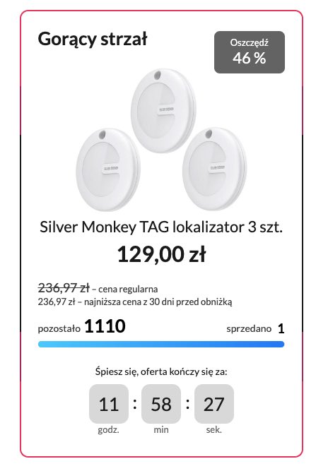 Snik3rs_'s tweet photo. Mega oferta na tagi od #SilverMonkey w takiej cenie to serio rewelacja dla zamiennika #AirTag https://t.co/t55YShhHjH