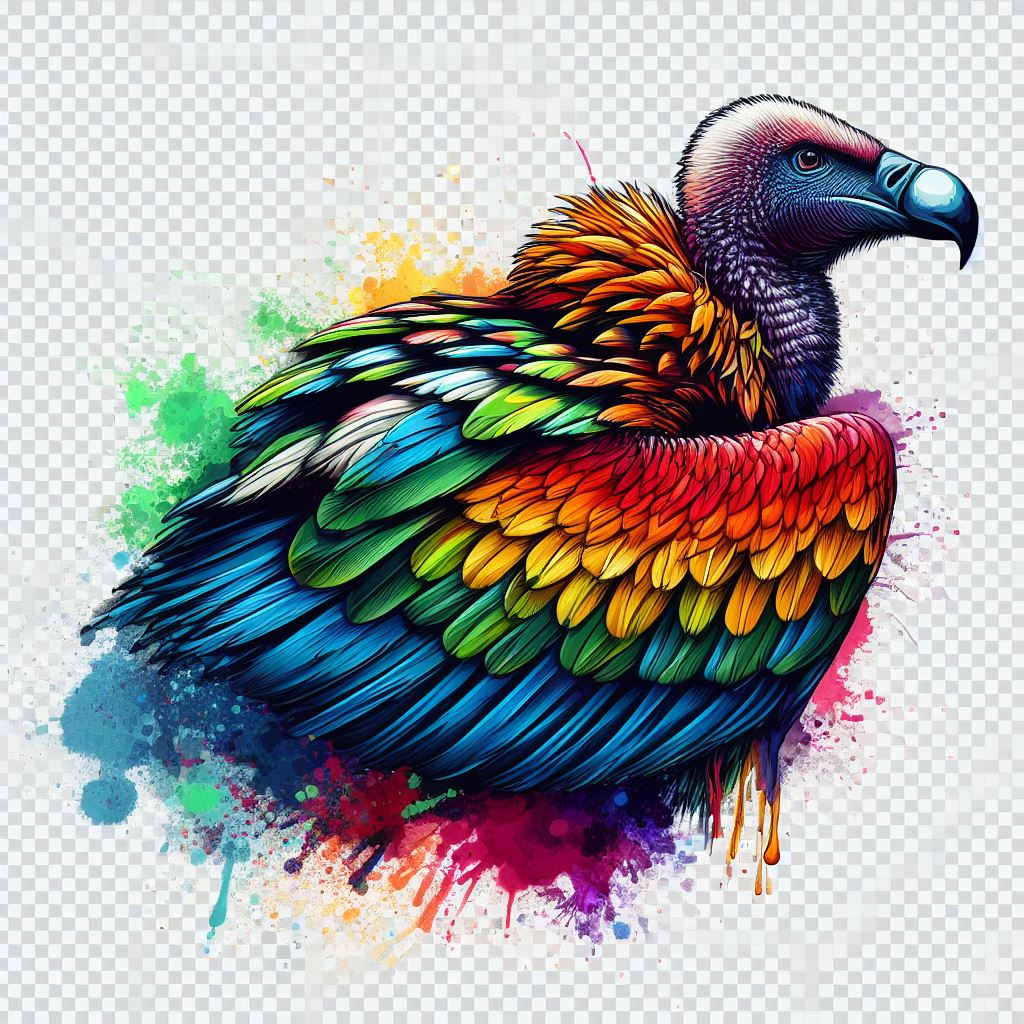 Command niliyoitumia 👇🏿
'generate an art print for a t-shirt in high fidelity and quality, extreme details, a multicolored vulture with beautiful feathers and bright colors, watersplash color, white stroke around the figure, detailed anatomy and sharp beak, transparent background