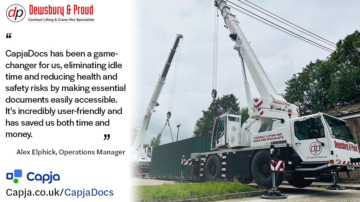 CapjaThat's tweet image. 🏗️ Discover how Dewsbury &amp;amp; Proud revolutionised their document management and took safety and efficiency to new heights with CapjaDocs.📱✨
Read their story here: capja.co.uk/elevating-effi…
#CapjaDocs #Innovation #CraneHire #SafetyFirst #Efficiency