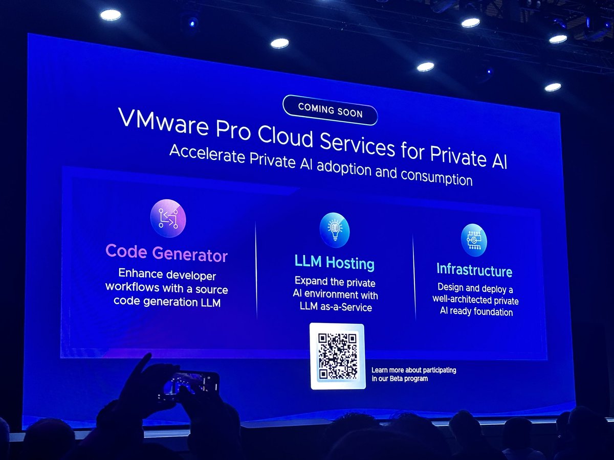 #VMwareExplore -  <a href="/SAJaeger22/">Susan yeager</a> is on stage intruding VMware Pro Cloud Services for Private #AI 👉 Code generator, #LLM hosting &amp; infrastructure 

#VMwareExplore2023  #MultiCloud #MonacoDigital🇲🇨 #partner #VMware <a href="/VMwareExplore/">VMware Explore</a>  <a href="/VMUGFR/">VMUG France</a>