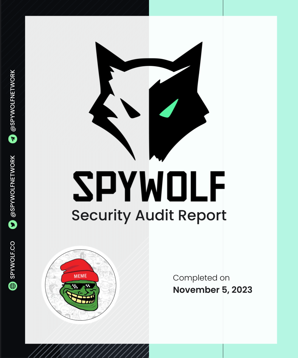 Congrats to the team at MemeETF (@MemeETF) for completing our project audit! 😎 Audit link: github.com/SpyWolfNetwork… NFA, DYOR