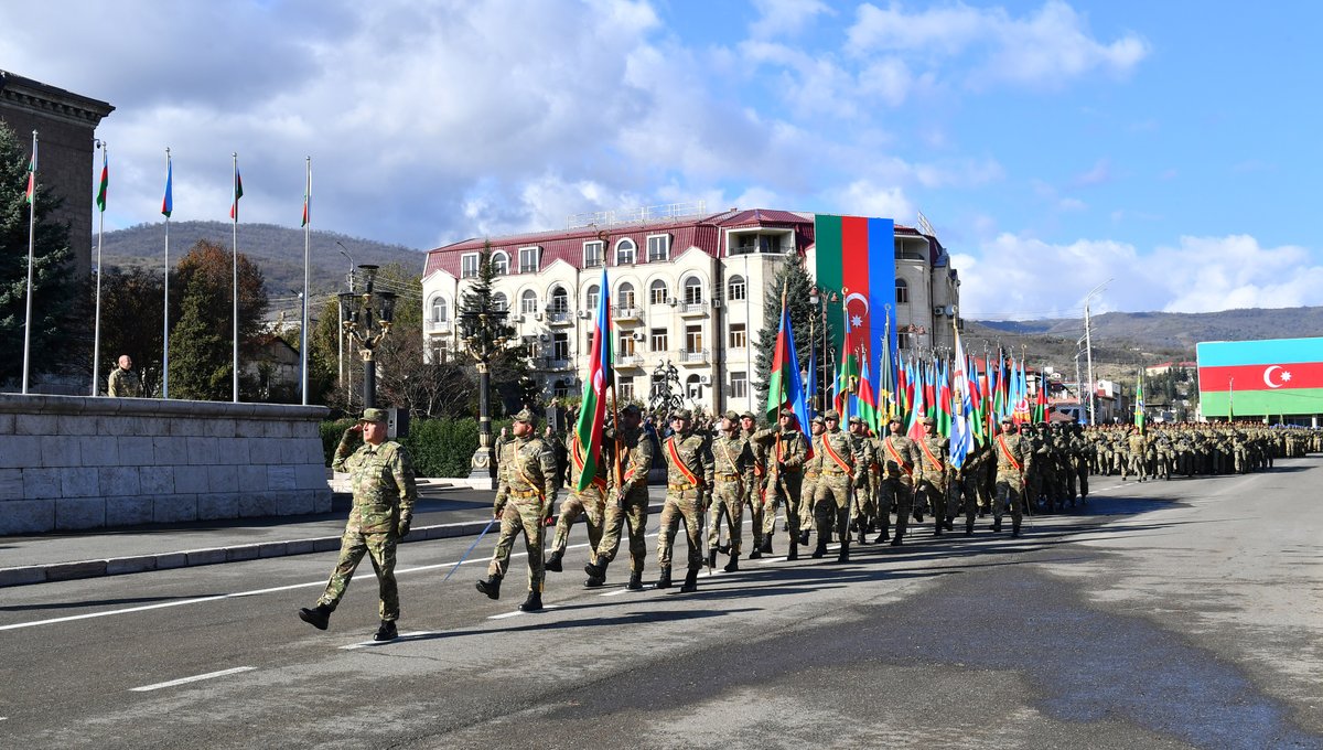 presidentaz's tweet image. Military parade dedicated to 3rd anniversary of the Victory in the Patriotic War was held in city of Khankendi.

#Azerbaijan #VictoryDay

president.az/en/articles/vi…