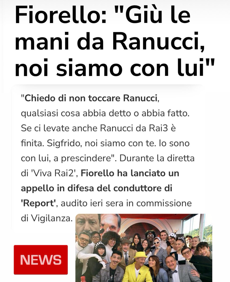 SigfridoRanucci's tweet photo. Durante la diretta di @ViVaRai2Off @Fiorello ha lanciato un appello in difesa del conduttore di Report. https://t.co/H7cPHCmt8o