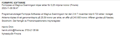 varmdoinvest's tweet image. #Formpipe insynsköp av nya VDn.