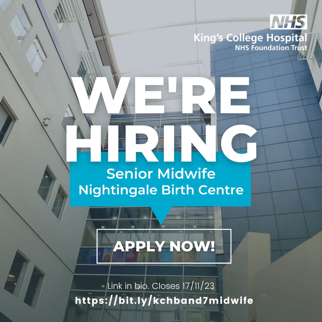 📢Exciting opportunity available now to join our intrapartum care team. We're looking for an experienced midwife to join us as Senior Midwife for Labour Ward. Applications close 17/11/2023 - bit.ly/kchband7midwife

#TeamKings #BrilliantPeople #SeniorMidwife <a href="/JobsatKings/">Jobs at King's</a>