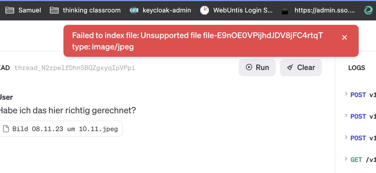 Liebero12's tweet image. Hey, what am I doing wrong? I&apos;m uploading a jpeg but i get this error message testing an #chatgptassistant #assistant on #openai playground?