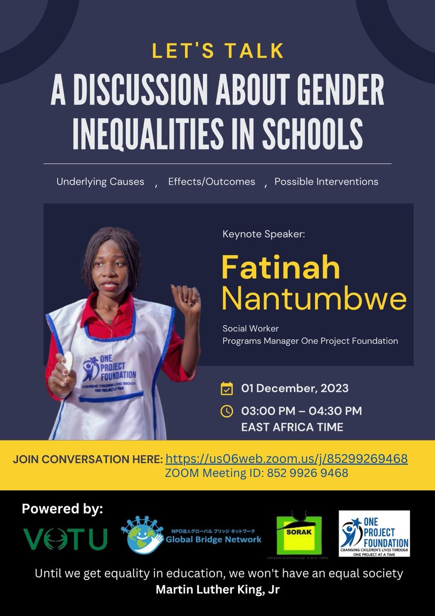 One Project Foundation will be there. JOIN the conversation on 1st Dec 2023 at 15:00Hrs (EAT)
Zoom: us06web.zoom.us/j/85299269468