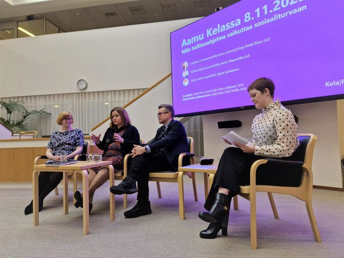 Kiitokset Aamu Kelassa -keskustelijoille <a href="/Maanselka/">Asmo Maanselkä</a> ja <a href="/KristaKiuru/">Krista Kiuru</a> sekä kaikille osallistujille! Ehdittiin tunnissa käydä läpi sosiaaliturvan lyhyen aikavälin leikkaukset ja tulevaisuuden näkymät.