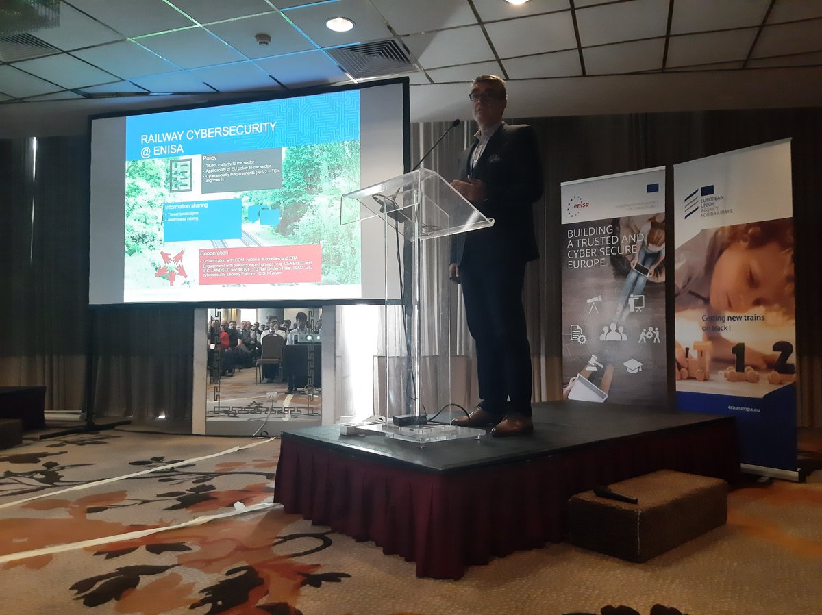 enisa_eu's tweet photo. Good morning from Athens 🇬🇷! The 3rd #ENISA - @ERA_railways conference is underway, uniting experts in railway cybersecurity. Topics include:

☑️Policy updates
☑️Raising awareness
☑️Cyber threat landscape

#CyberOnTrack https://t.co/R7RyfuVz7p