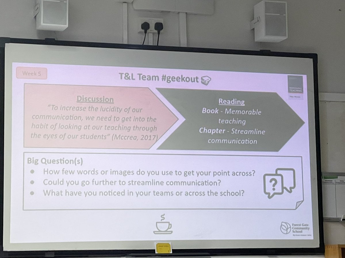FgcsTlc's tweet image. We explored a snippet of @PepsMccrea’s Memorable Teaching in today’s T&amp;amp;L team #geekout 📖 📝 

#WeAreFGCS