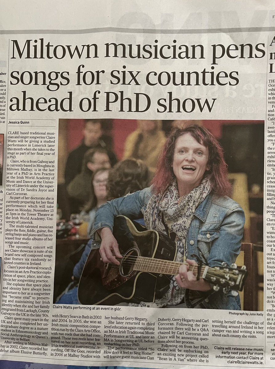 Claire Watts (@clairew23420436) on Twitter photo Thank you Jessica Quinn for the write up in <a href="/ClareChampion/">The Clare Champion</a> last week and to Therese McInerney on@clarefm for the mention too. Also to <a href="/JohnKellyPhoto/">John Kelly π·</a> for the photo. Thank you Jessica Quinn for the write up in <a href="/ClareChampion/">The Clare Champion</a> last week and to Therese McInerney on@clarefm for the mention too. Also to <a href="/JohnKellyPhoto/">John Kelly π·</a> for the photo.