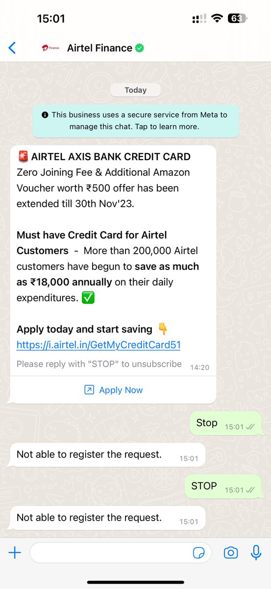 What is this behavior @airtelindia 
.
.
#airtel #airtelfinance #airtelspam #spamtext #spamwhatsapp