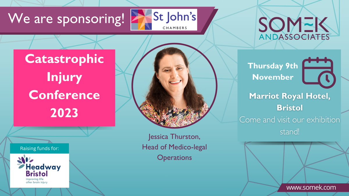 Somek&Associates (@somekassociates) on Twitter photo Today <a href="/JessicaThurst12/">Jessica Thurston</a> is exhibiting at <a href="/StJohnsChambers/">St John's Chambers</a> Catastrophic Injury Conference. <a href="/SomekAssociates/">Somek&Associates</a> are delighted to be a sponsor! The theme is to follow a high-value personal injury claim arising from a road traffic accident. Raising funds for <a href="/HeadwayBristol/">Headway Bristol</a> #RTAConf2023 Today <a href="/JessicaThurst12/">Jessica Thurston</a> is exhibiting at <a href="/StJohnsChambers/">St John's Chambers</a> Catastrophic Injury Conference. <a href="/SomekAssociates/">Somek&Associates</a> are delighted to be a sponsor! The theme is to follow a high-value personal injury claim arising from a road traffic accident. Raising funds for <a href="/HeadwayBristol/">Headway Bristol</a> #RTAConf2023