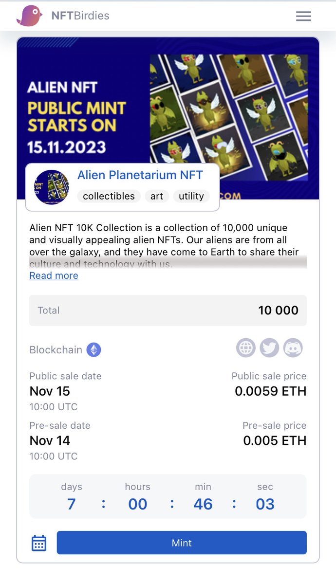 AlienNFT Planetarium-Public Mint 15th November2023 tweet media
