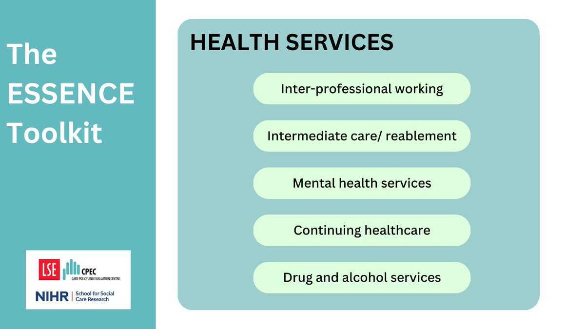 Looking for economic evidence + case studies on #HealthServices? 🔍 Our #ESSENCE toolkit features: 📚Inter-professional working 📚Intermediate care 📚Mental health services 📚Continuing healthcare 📚Drug + alcohol services Explore the evidence:👉essenceproject.uk/organisational…