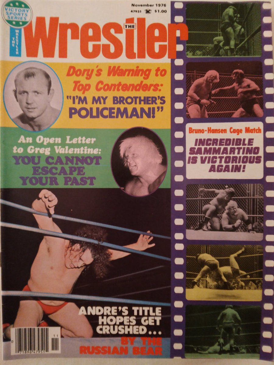 Arnie's archives: over 22,000 fans witnessed WWWF champion #BrunoSammartino seek revenge on Stan Hansen in a steel cage at Madison Square Garden on the cover of the wrestler November 1976 #classicwrestling