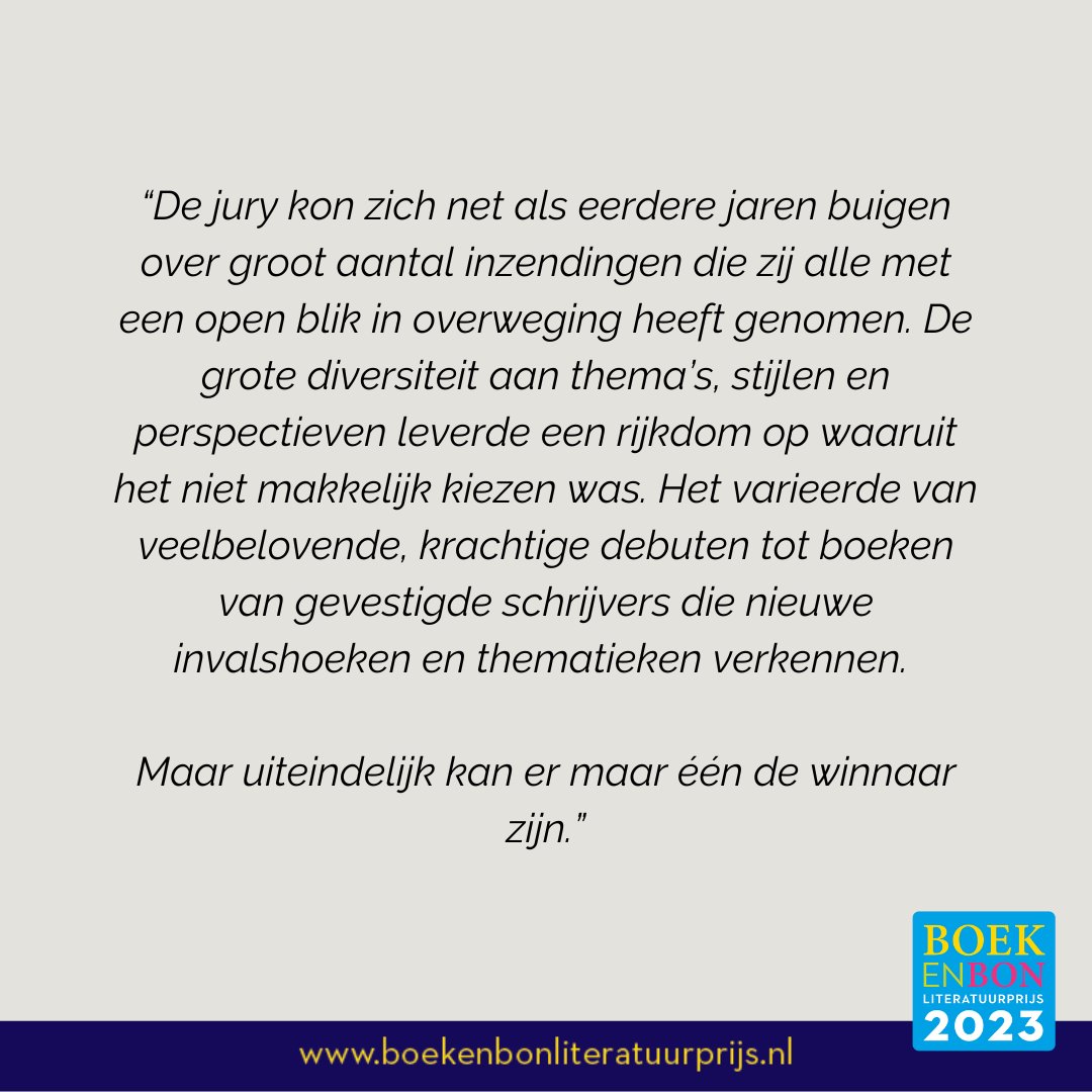 We tellen af naar de bekendmaking van de winnaar van de Boekenbon Literatuurprijs!

Dit jaar is oud-minister Ingrid van Engelshoven de juryvoorzitter. 
De jury las 493 inzendingen, maar er kan er maar één de winnaar zijn!
 
Vanavond horen we wie de prijs mee naar huis mag nemen!