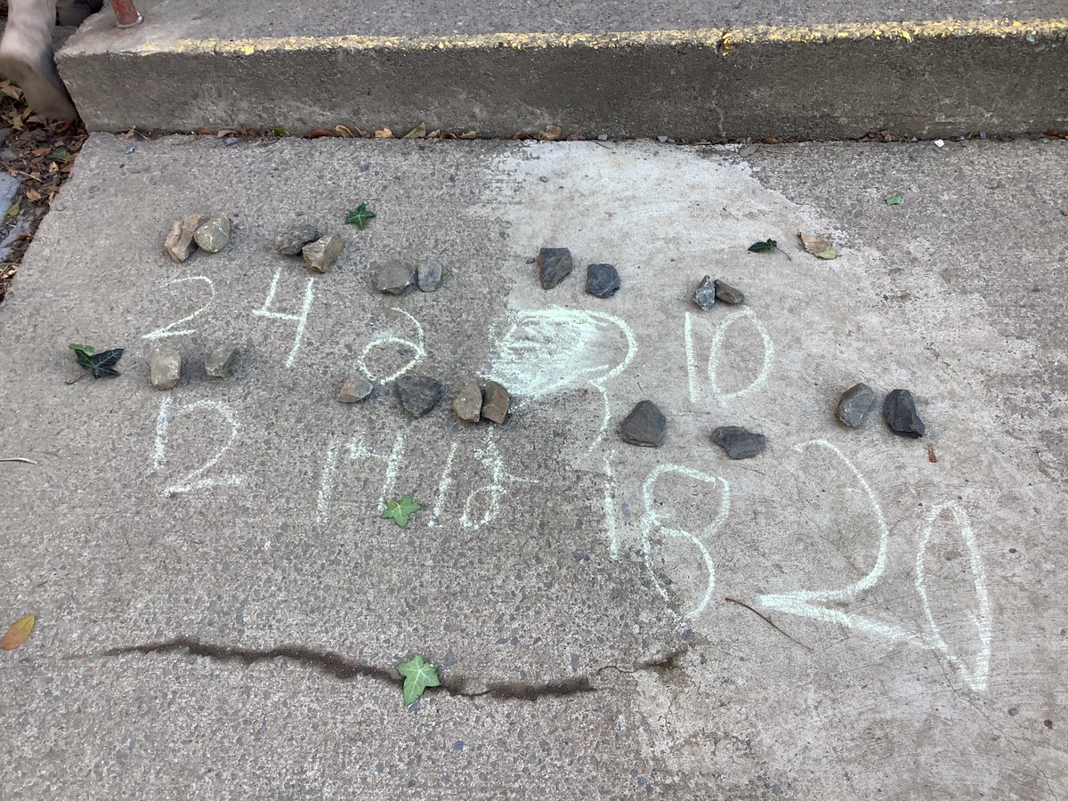 Taking advantage of the beautiful day to practice skip counting outdoors.