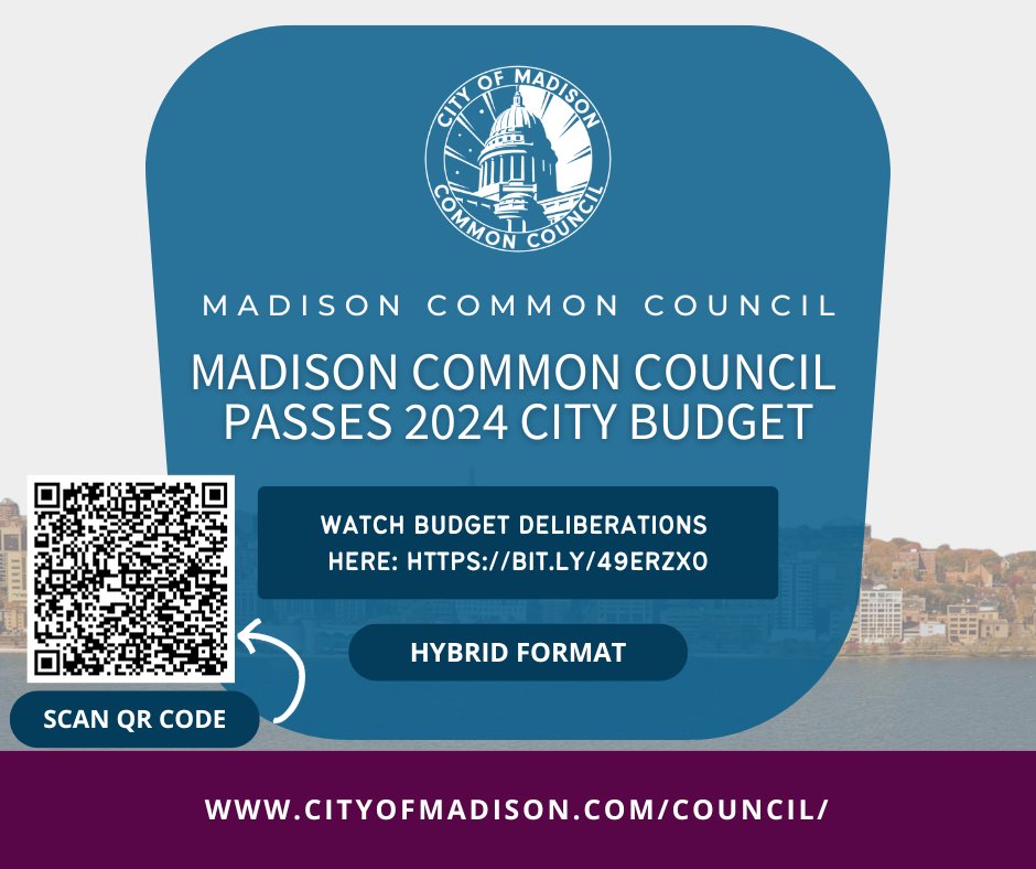 Last night the @MadCityCouncil has voted to pass the 2024 city budget. To watch the budget deliberations, visit: bit.ly/49ErzXO #citybudget #CityofMadison