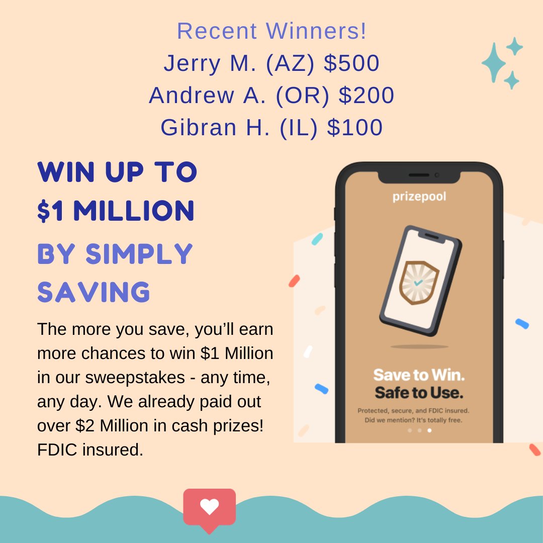 🎉 Big wins in the spotlight! 💰 Congratulations to our latest PrizeWheel champs - $500 richer and $200 happier! 🌟🎁 Ready to test your luck? Spin the wheel and join the winners' circle! 🔄🔥 #PrizeWheelWinner #PrizeLinkedSavings #PersonalFinance #TechforGood