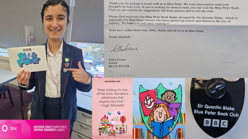 edengirlsslough's tweet photo. Our very own pupil at EGS has won her third Blue Peter Badge. It celebrates her great efforts in reading. She has been reading a variety of literature, including classics such as Jane Eyre! Well done! #BluePeterBadge #ReadingAward #CelebratingAchievements  #PersonalDevelopment https://t.co/JjgrTTXP82