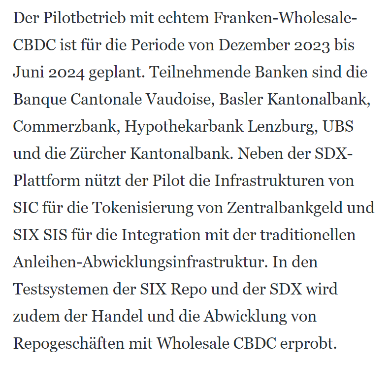 sweedgraffixx's tweet photo. A C H T U N G - Schweizer Banken starten #cbdc Pilotbetrieb ab 01.12.2023. Es geht los. OMG #fckcbdc #bitcoinfixesthis https://t.co/JdlyD49LER