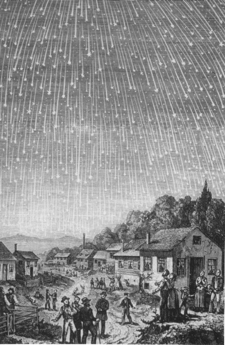 Wishers &amp; believers, this time every year our planet passes through a ring of dust left by a comet that orbits our sun every 33 yrs. Sometimes it brings a meteor shower, sometimes a storm. In 1833, the night sky was more white than black with 100,000 shooting stars each hour🧵1/2