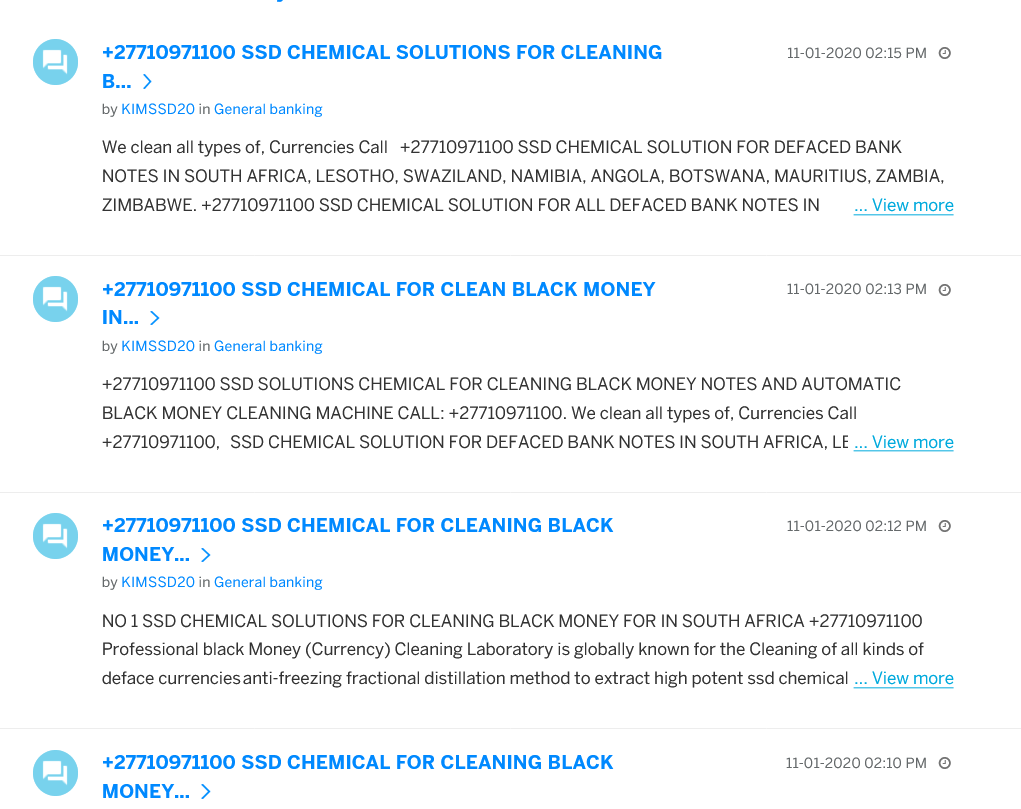 aa419's tweet photo. Hi @Sabric @SAPoliceService #BlackMoneyScam

Any comments about these ads on @StandardBankZA sponsored classifieds?

Advertised and left on a major bank's website, then surely it must be legit? 

hXXps://community.standardbank.co.za/t5/user/viewprofilepage/user-id/420934 https://t.co/YClG06Inby