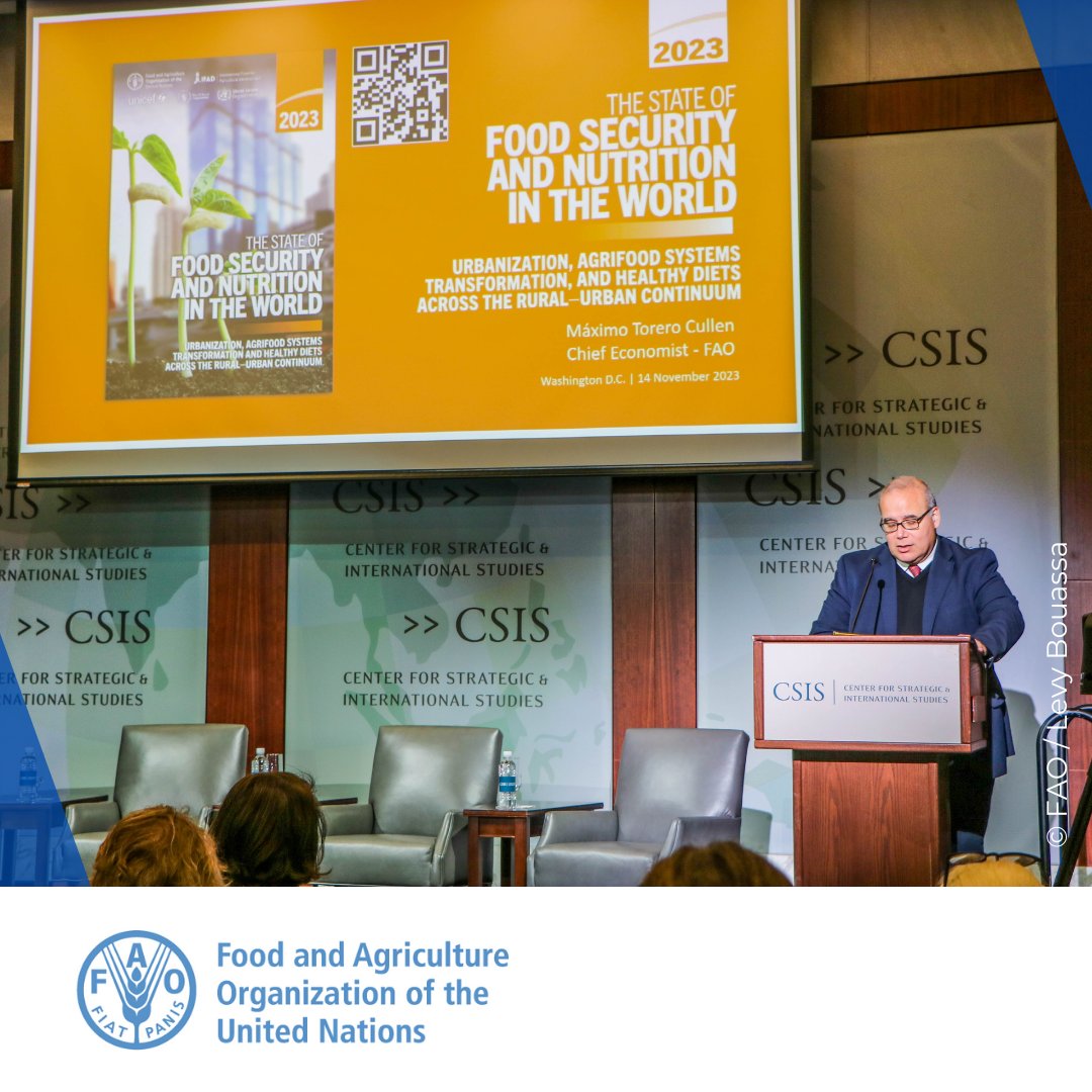 FAO in North America (@faonorthamerica) on Twitter photo " We need to transform our agrifood systems with greater resilience to make them more sustainable and inclusive while ensuring healthy diets are affordable," <a href="/FAO/">Food and Agriculture Organization</a> Chief Economist <a href="/MaximoTorero/">Maximo Torero</a> breaking down #SOFI2023 key findings at a <a href="/CSIS/">CSIS</a> event.
More👉bit.ly/3FYqUmj " We need to transform our agrifood systems with greater resilience to make them more sustainable and inclusive while ensuring healthy diets are affordable," <a href="/FAO/">Food and Agriculture Organization</a> Chief Economist <a href="/MaximoTorero/">Maximo Torero</a> breaking down #SOFI2023 key findings at a <a href="/CSIS/">CSIS</a> event.
More👉bit.ly/3FYqUmj