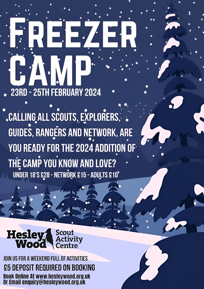 There are only 100 days to go to FREEZER CAMP!❄️ With more activities than ever before including: 🏹 Archery 🧗‍♀️ Climbing 🎢 Rides…plus so much more! Places are booking fast - reserve your place now! Click the link below to book your groups place! 👇 hesleywood.org.uk/freezer-camp/