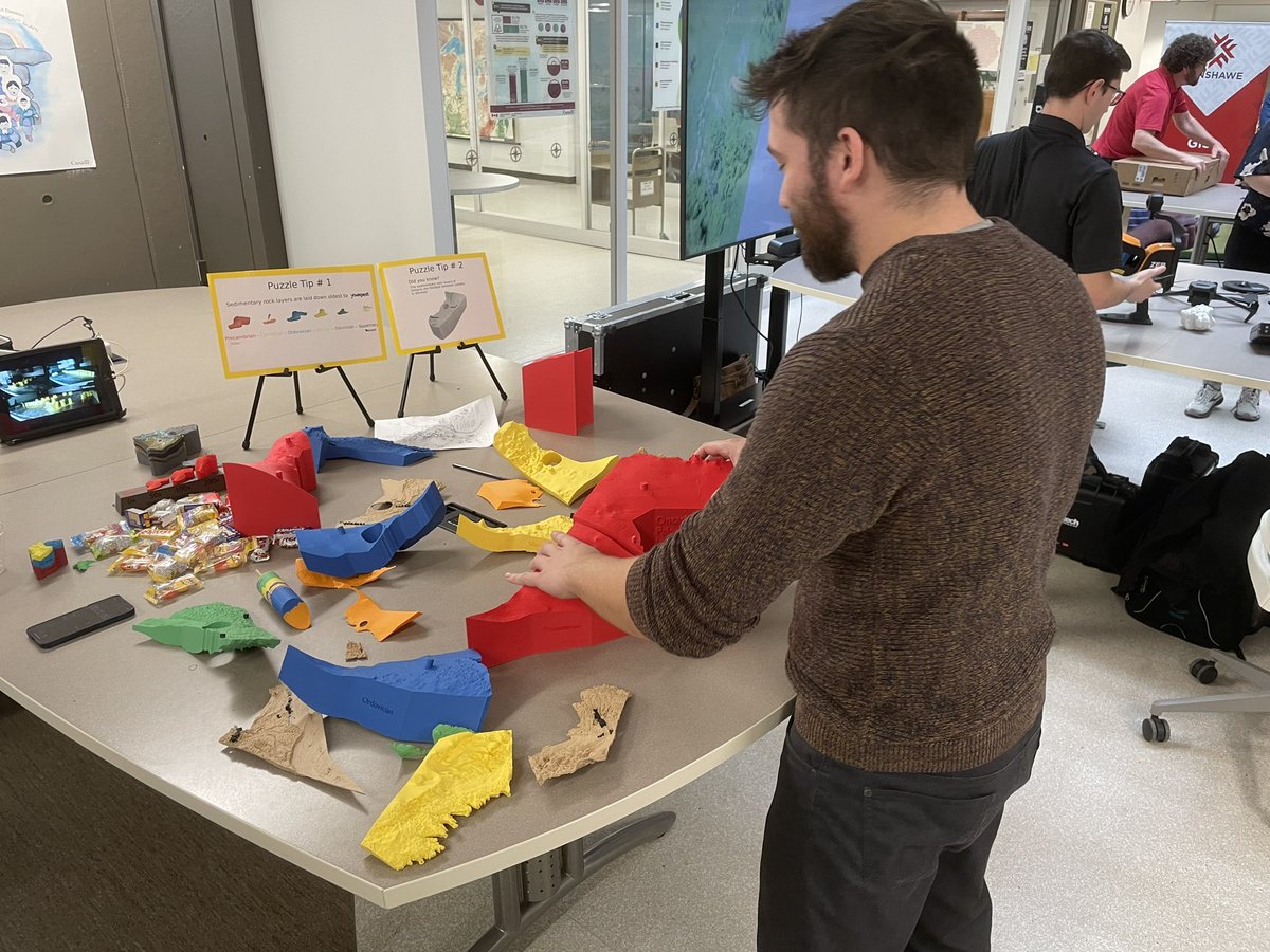 ogsrlibrary's tweet photo. Visit us in the Map and Data Centre of @westernulibs for #GISDay and try the 3D geology puzzle challenge! Some amazing scores have already been posted on the leaderboard 📢. These models are made possible using GIS! https://t.co/fRCvgNuouO