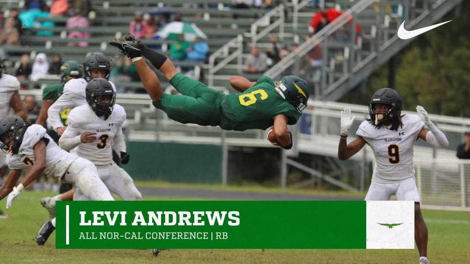 🚨Congrats to @levii_andrews for being selected All Nor-Cal Conference. Levi was the most explosive guy on offense this year and was fun to watch. Someone is gonna get a playmaker! 🔰🦅 #APAM