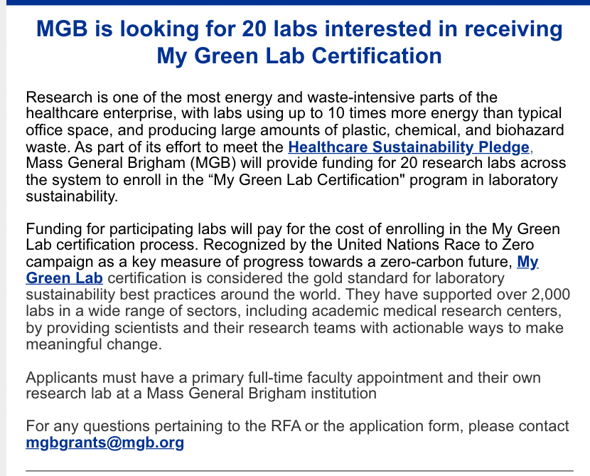 Healthcare Sustainability Pledge &amp; My Green Lab certificate. More institutions should fund these!