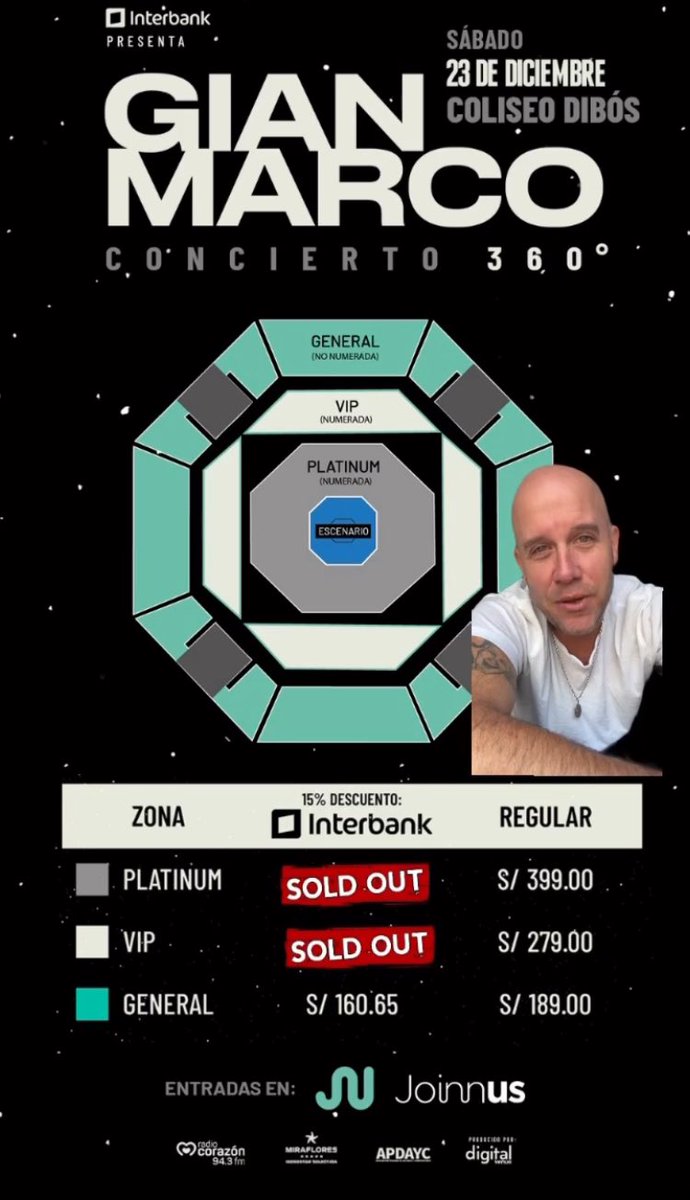 <a href="/gianmarcomusica/">Gian Marco</a> a punto de hacer #SoldOut en su tierra 🇵🇪❤️ amo ver que el si es profeta en su tierra, 33 años de carrera artística le respaldan por el talento y la constancia que tiene …  seguimos en el camino y que los perros 🐕 sigan ladrando … !!