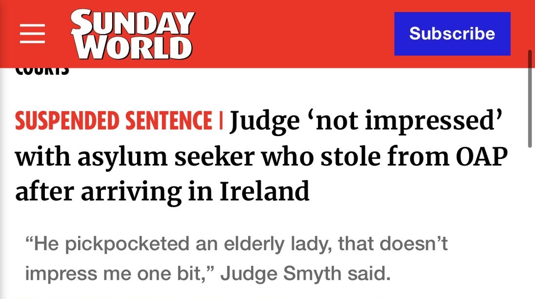 Mick_O_Keeffe's tweet photo. An unvetted foreign man who has been in Ireland for 2 months pickpocketed a phone from a pensioner and stole a purse from another lady. 

He's currently applying for asylum and instead of being immediately deported he gets a slap on the wrist and walks free. 

#IrelandisFull https://t.co/HlPruMHv7k