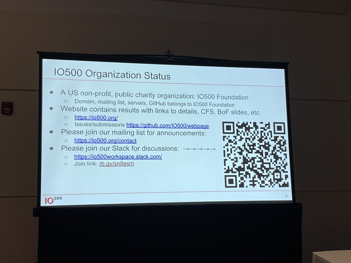 Room 501, IO500 <a href="/IO500benchmark/">IO500</a> BoF starting now #SC23 #iamhpc 

Promoting storage updates to the community.