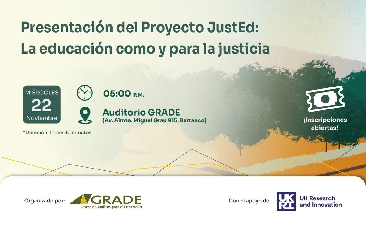 GRADE (@gradeperu) on Twitter photo La educación como y para la justicia. Les invitamos a la presentación de #JustEd, un proyecto de investigación que busca comprender la potencial contribución de la educación al desarrollo sostenible. Registro: eventbrite.com/e/presentacion… @JustEd58210237 @lizzimilligan <a href="/mafer_rogue/">Mafer Rodríguez</a> La educación como y para la justicia. Les invitamos a la presentación de #JustEd, un proyecto de investigación que busca comprender la potencial contribución de la educación al desarrollo sostenible. Registro: eventbrite.com/e/presentacion… @JustEd58210237 @lizzimilligan <a href="/mafer_rogue/">Mafer Rodríguez</a>