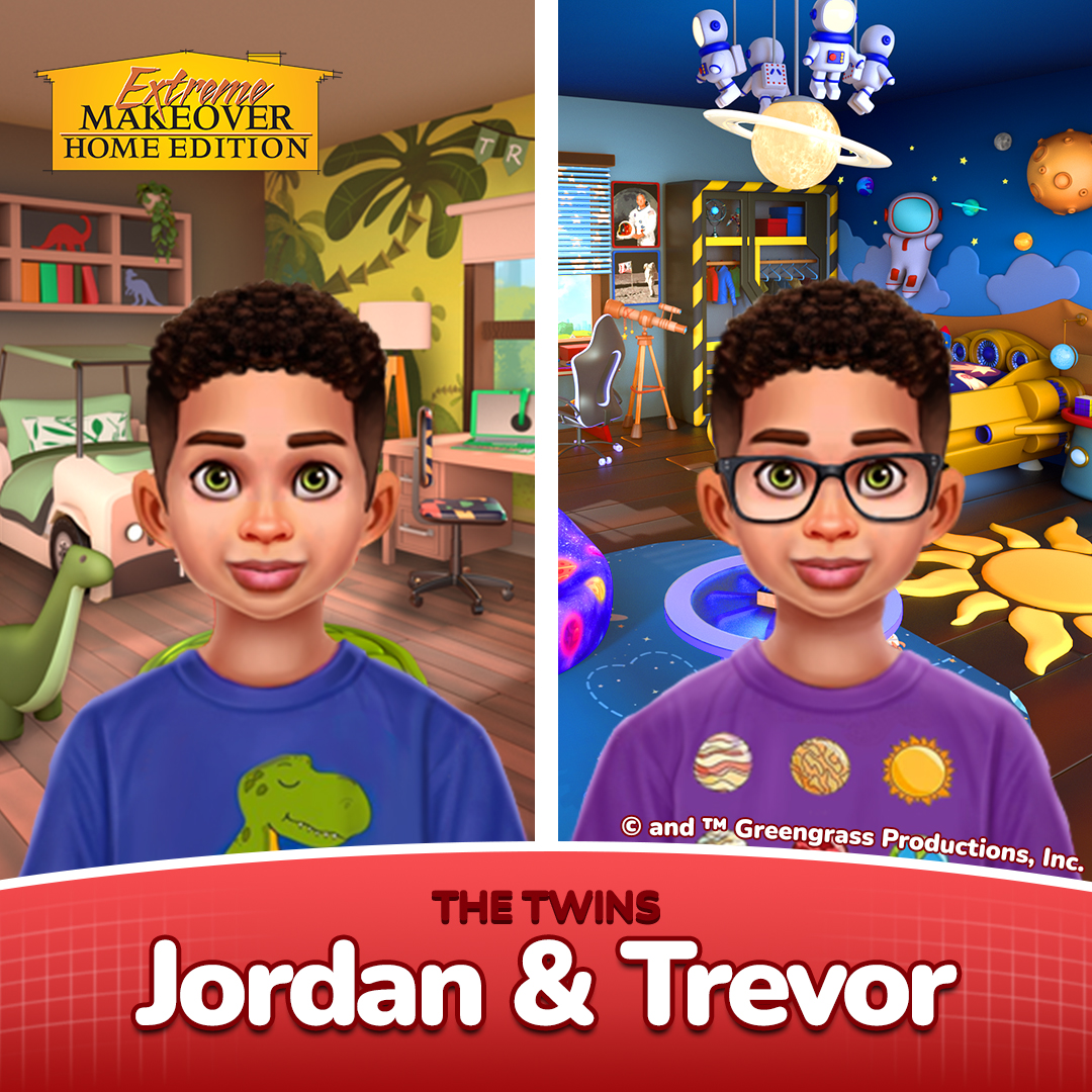 The Harris brothers may be twins, but their interests are as unique as can be! 🌌🦕

Let's create the perfect rooms to nurture their individuality! 🛏️

Download now! Available for Android and iOS
extrememakeover.qiiwi.com