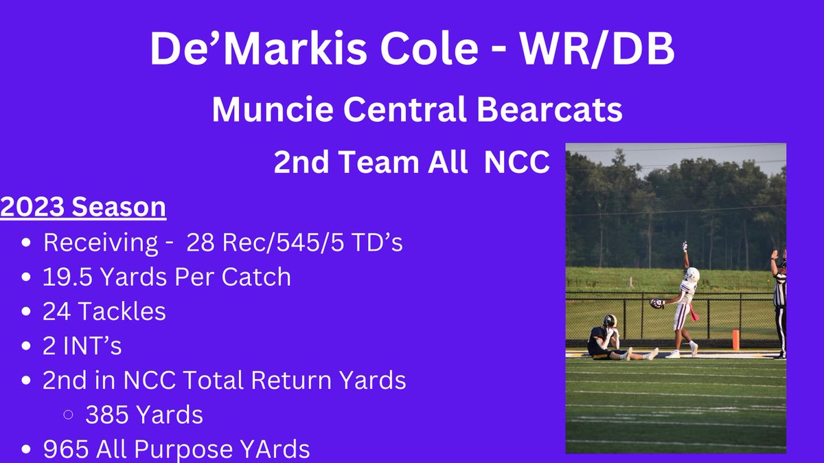 Congrats De'Markis!  <a href="/MuncieCentralFB/">Muncie Central Football</a> <a href="/ColeDemarkis/">De’Markis Cole</a> <a href="/MCHSBearcats/">Bearcat Athletics</a>